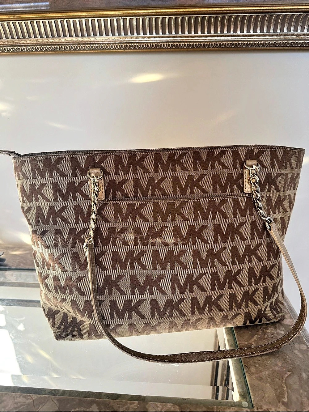 Michael Kors Jet Set Chain Shoulder Tote Brown & gold